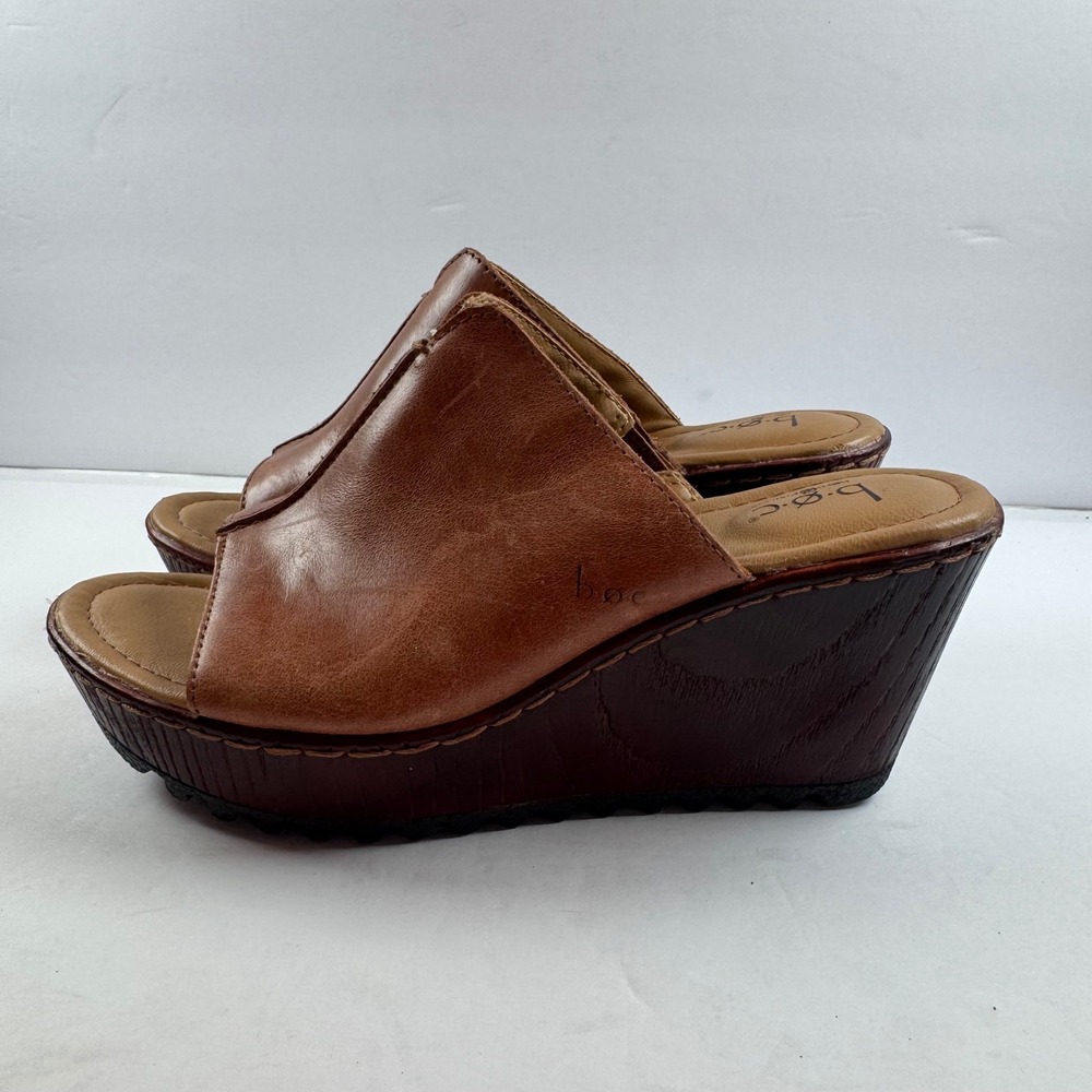 b.o.c. Born Concept Womens Tan Brown Leather Platform Wedge Mule Sandals Size 7M